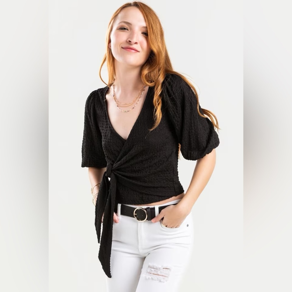 Patricia Puff Sleeve Wrap Blouse black size M NWT